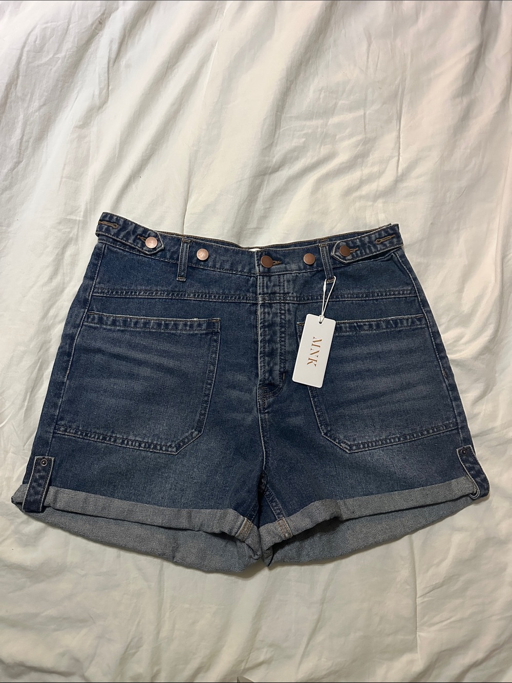 a new day Dark Blue High-Rise Rolled Hem Denim Shorts